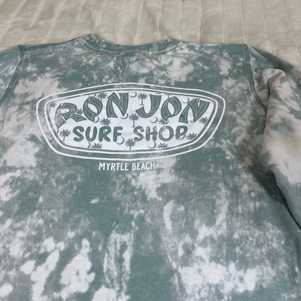 Ron Jon M Green White Bleach Dye Upcycle Preppy Grunge School Dorm Sweatshirt